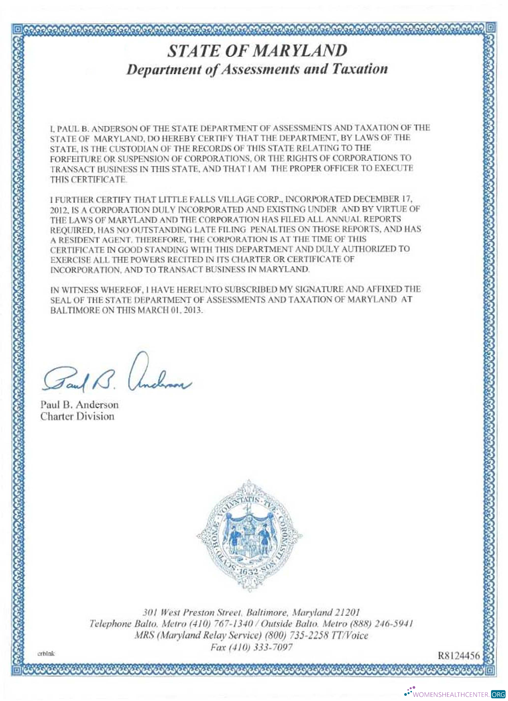 Download USA Maryland certificate of good standing Photoshop template